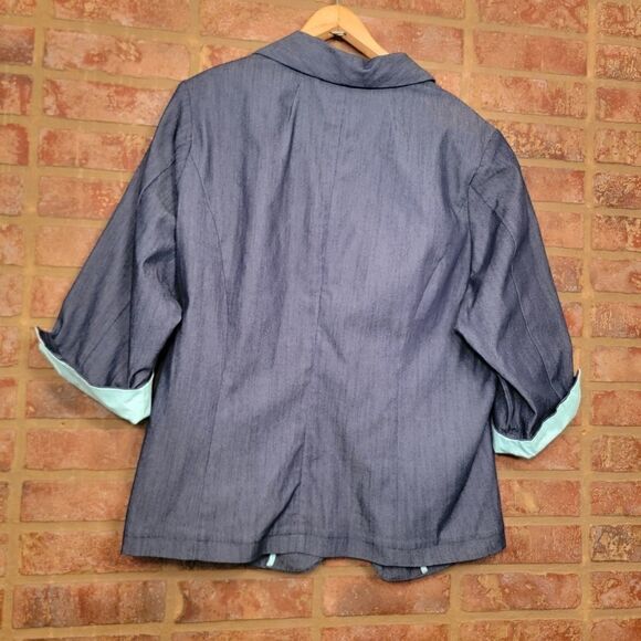 CHRISTOPHER & BANKS Denim Blazer mint cuff size 2x NWT - Picture 2 of 5